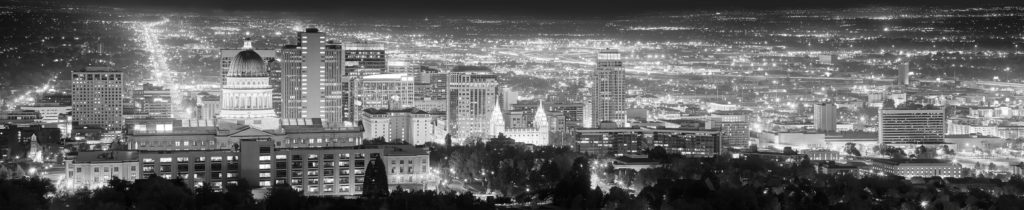 Salt Lake City UTAH black and white panoramic picture, USA.