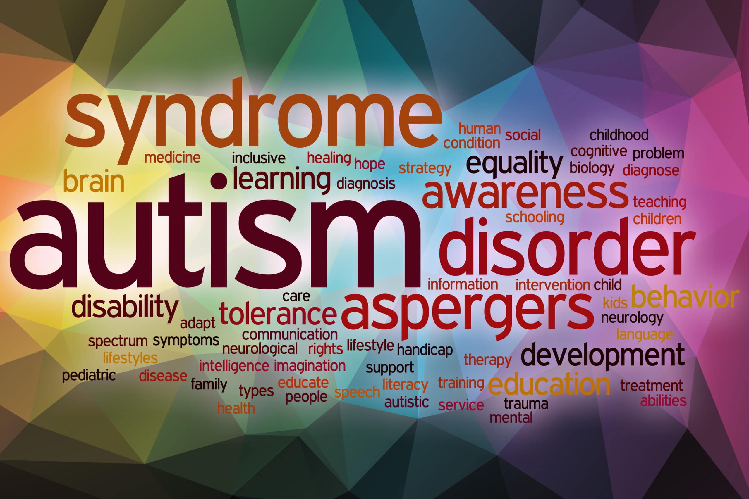 Autism word cloud concept with abstract background