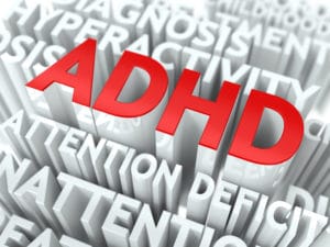 ADHD Concept. The Word of Red Color Located over Text of White Color.