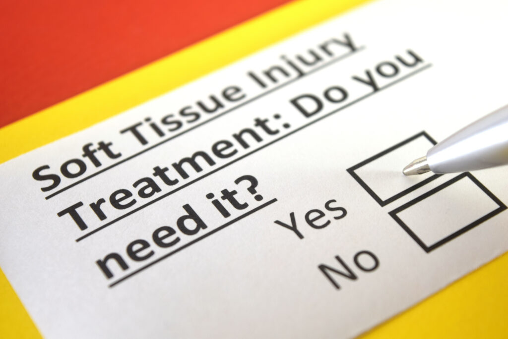 One person is answering question about soft tissue injury treatment.