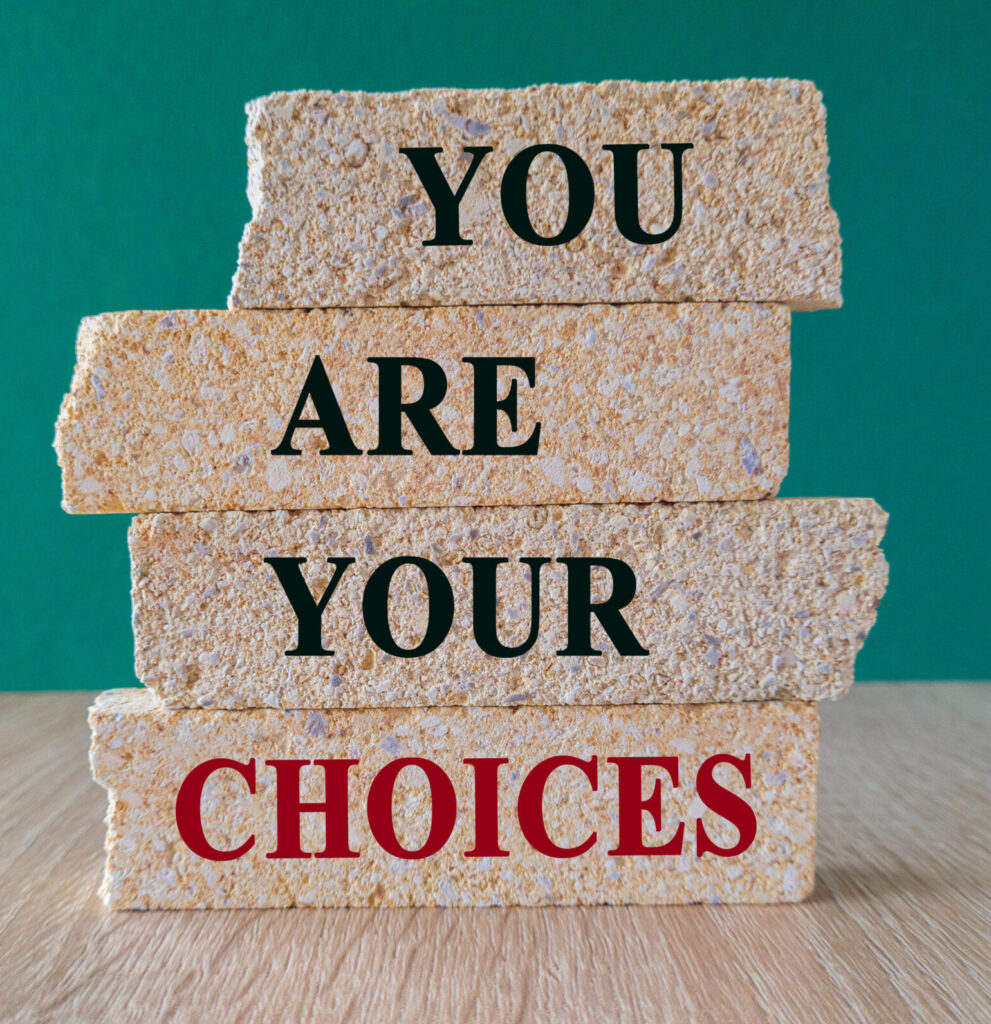 apply for SSD benefits - You are your choices symbol. Concept words You are your choices on brick blocks. Wooden table, green background. Motivational quarter. Copy space.